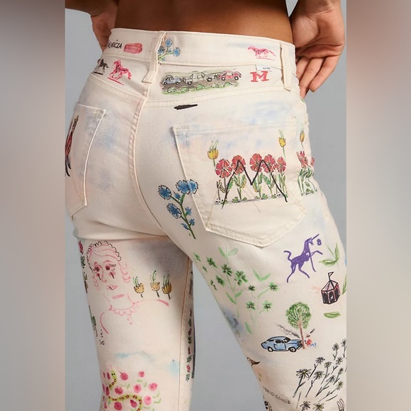Sold-out MOTHER Moto-Rabbit Printed High-Waisted Rider Jeans size 24 (26) - Picture 3 of 14